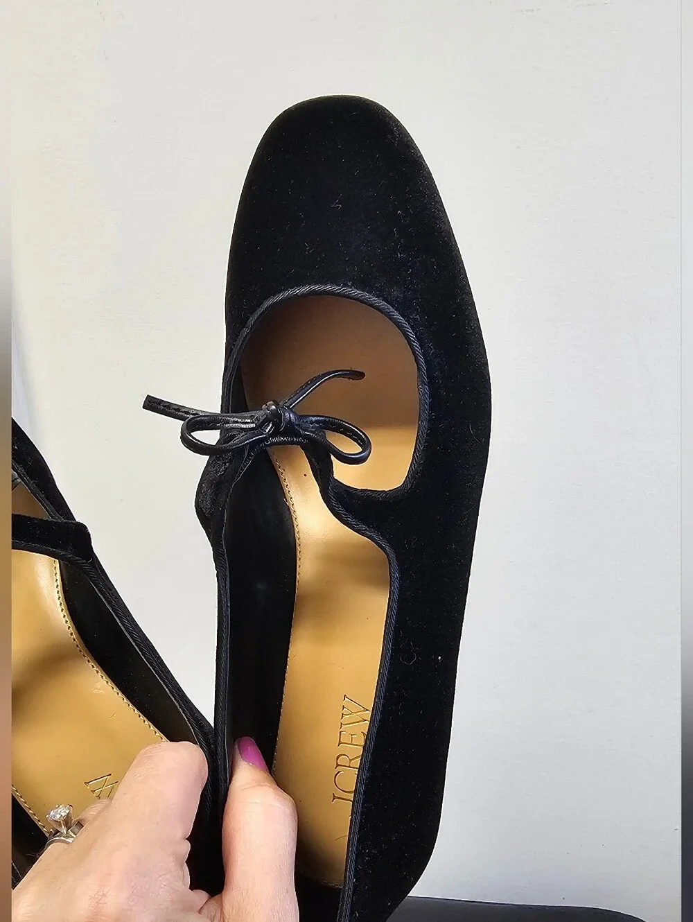 J.Crew Velvet Bow Tie Heeled Mary Janes - Black - Size 7.5